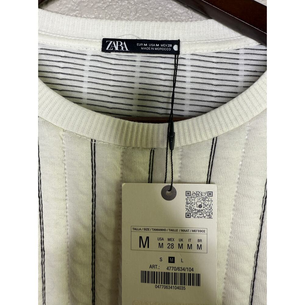 NWT Zara Boxy Oversized Striped Soft Quilted Long Sleeve Sweater  M White Black - Picture 12 of 16